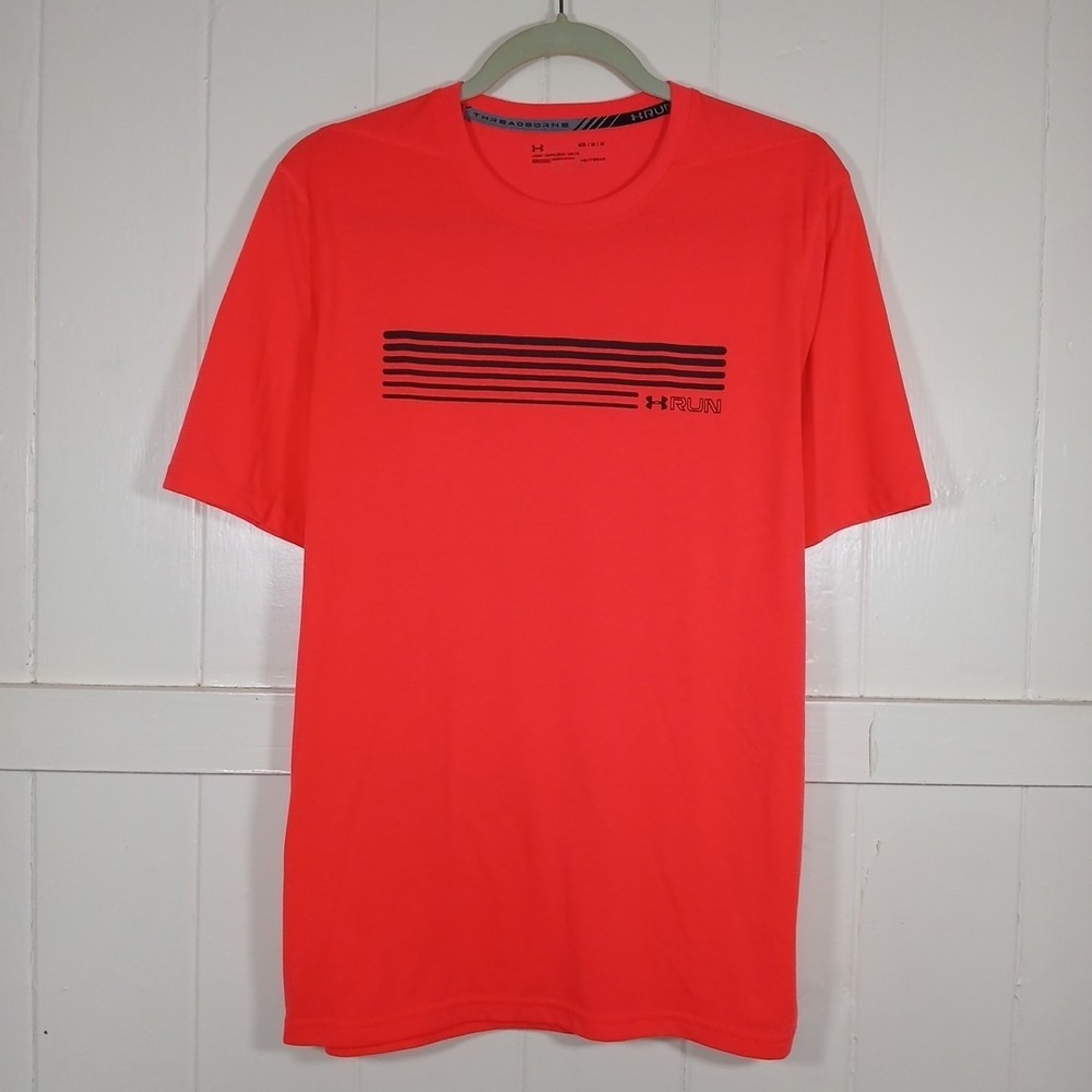 Under Armour UA Run Shirt Threadborne  Men's Medium Neon Pink HeatGear Loose‎ SS